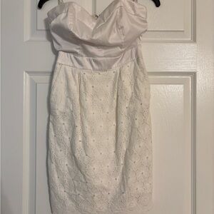 bebe Strapless White Lace Dress